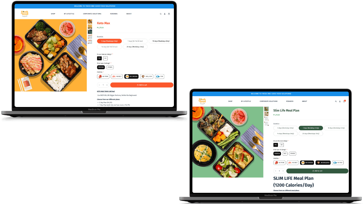Fresh and Good Food Shopify theme example demonstrating custom Liquid logic